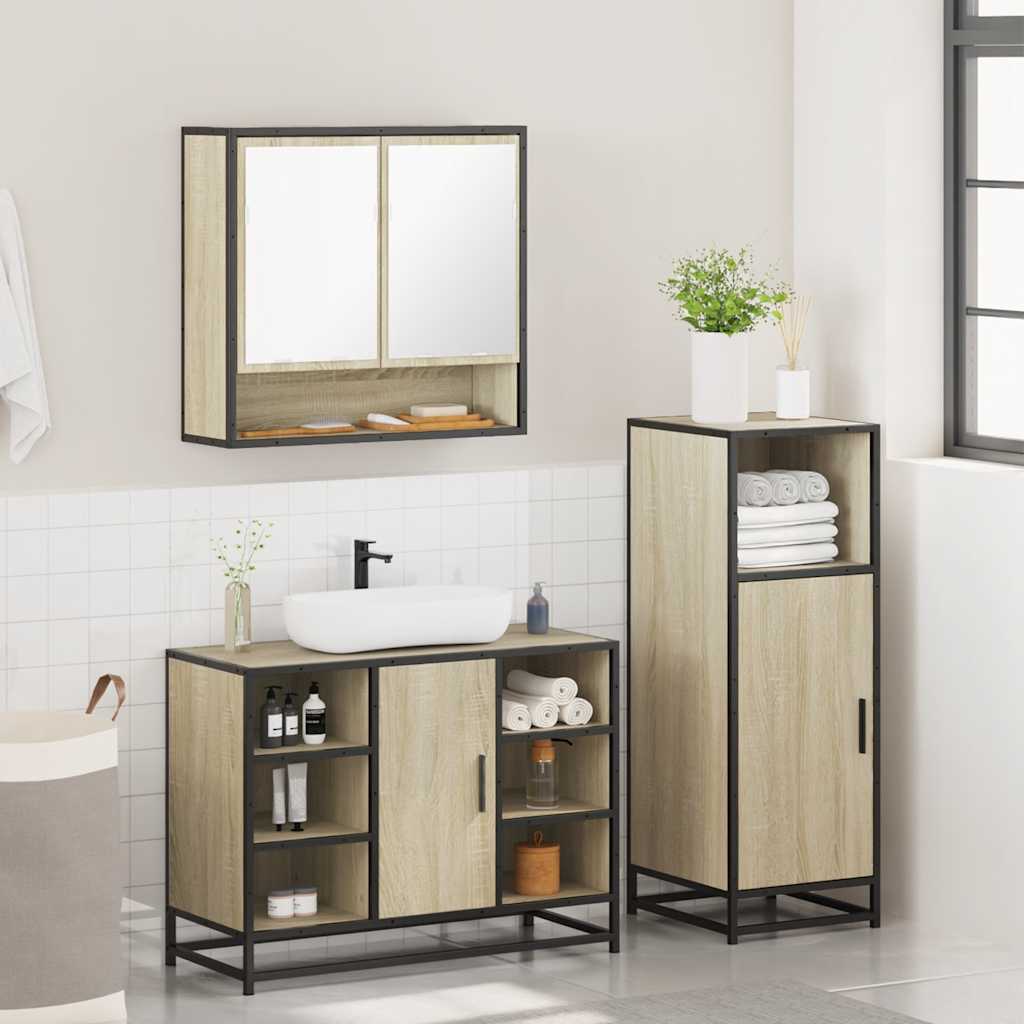 3-delige Badkamermeubelset bewerkt hout sonoma eikenkleurig is nu te koop bij PeponiXL, paradijselijk wonen!