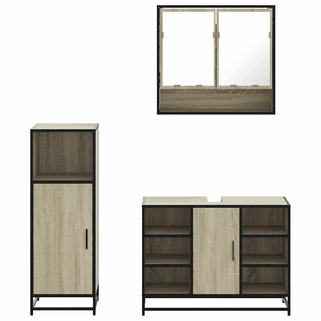 3-delige Badkamermeubelset bewerkt hout sonoma eikenkleurig is nu te koop bij PeponiXL, paradijselijk wonen!