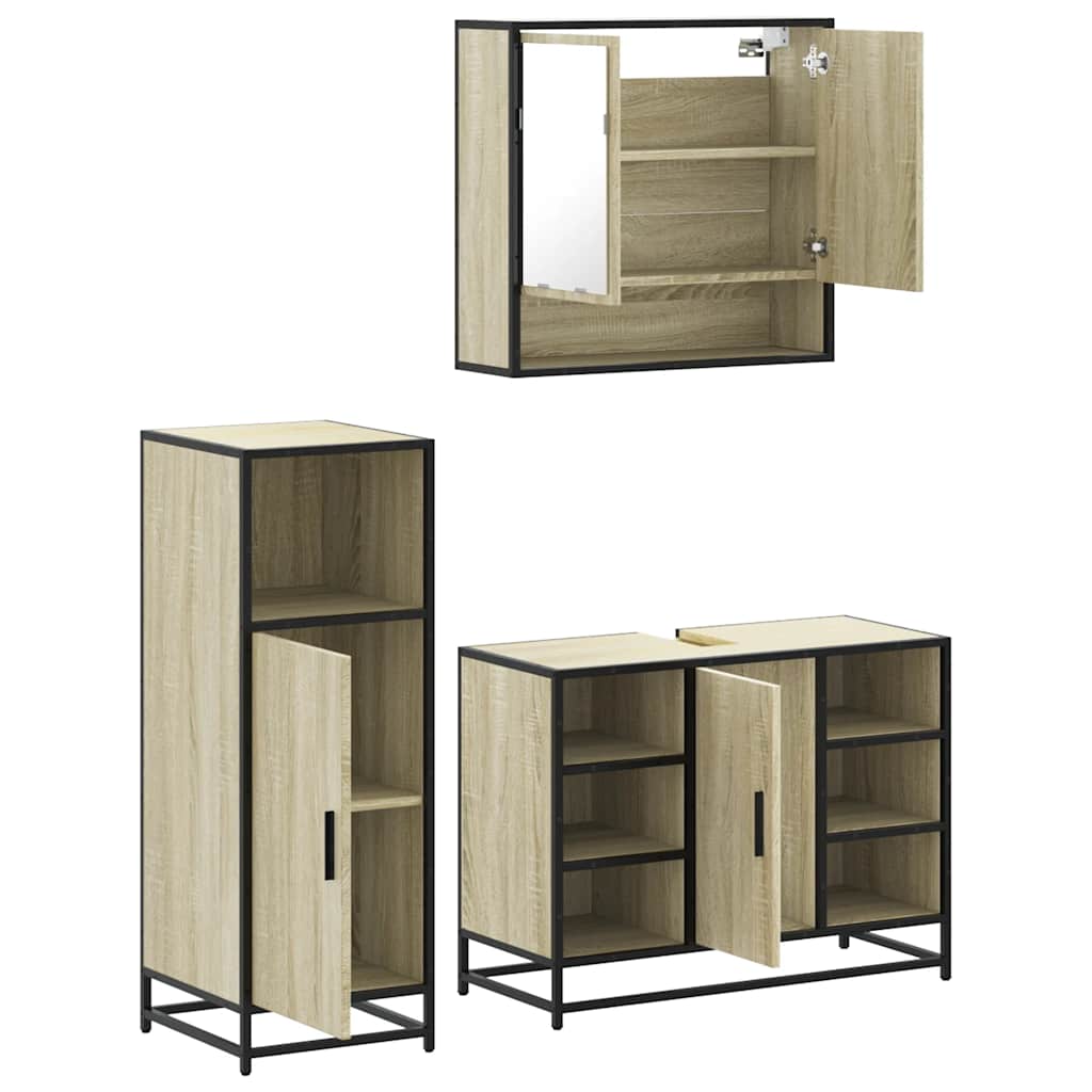 3-delige Badkamermeubelset bewerkt hout sonoma eikenkleurig is nu te koop bij PeponiXL, paradijselijk wonen!