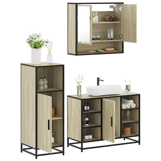 3-delige Badkamermeubelset bewerkt hout sonoma eikenkleurig is nu te koop bij PeponiXL, paradijselijk wonen!