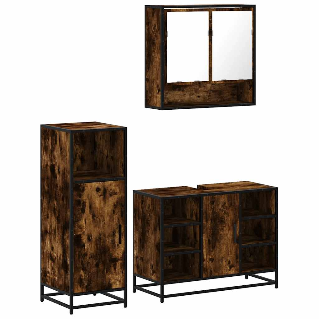 3-delige Badkamermeubelset bewerkt hout gerookt eikenkleurig is nu te koop bij PeponiXL, paradijselijk wonen!