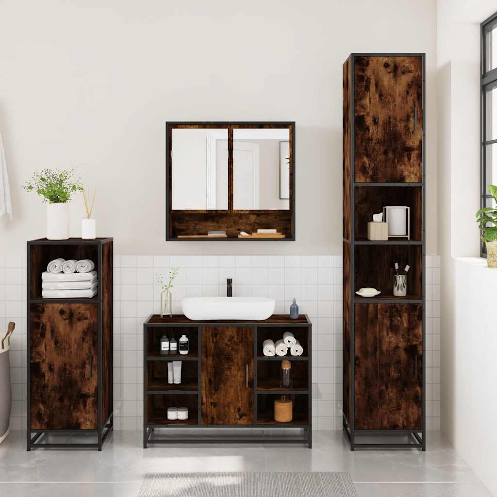 3-delige Badkamermeubelset bewerkt hout gerookt eikenkleurig is nu te koop bij PeponiXL, paradijselijk wonen!