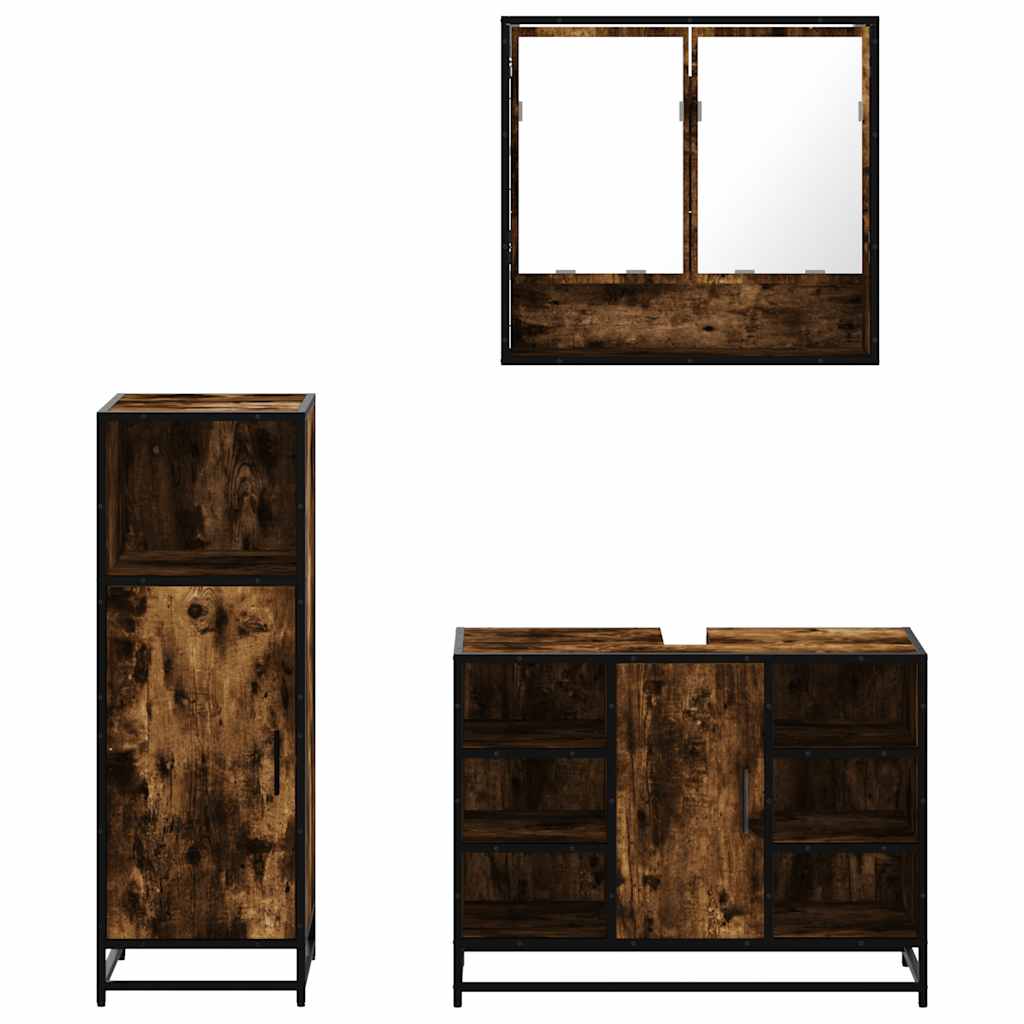 3-delige Badkamermeubelset bewerkt hout gerookt eikenkleurig is nu te koop bij PeponiXL, paradijselijk wonen!
