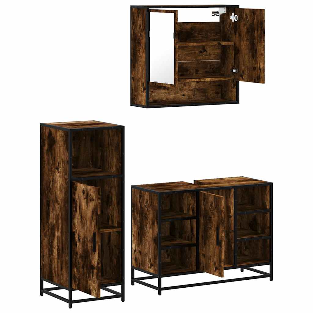 3-delige Badkamermeubelset bewerkt hout gerookt eikenkleurig is nu te koop bij PeponiXL, paradijselijk wonen!