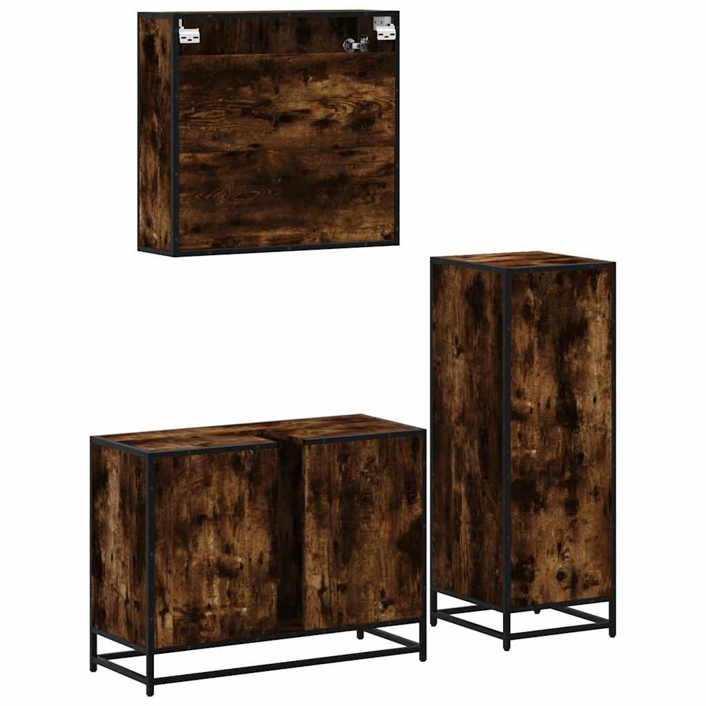 3-delige Badkamermeubelset bewerkt hout gerookt eikenkleurig is nu te koop bij PeponiXL, paradijselijk wonen!