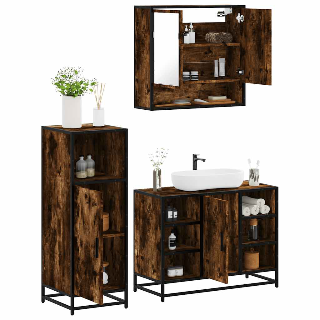 3-delige Badkamermeubelset bewerkt hout gerookt eikenkleurig is nu te koop bij PeponiXL, paradijselijk wonen!