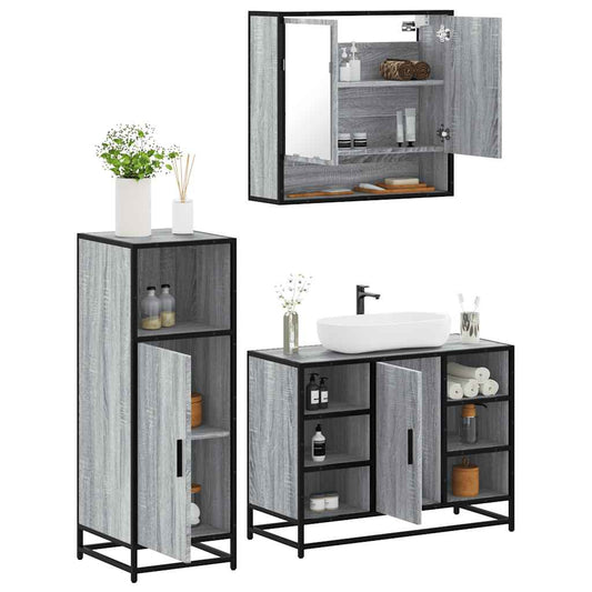 3-delige Badkamermeubelset bewerkt hout grijs sonoma eikenkleur is nu te koop bij PeponiXL, paradijselijk wonen!