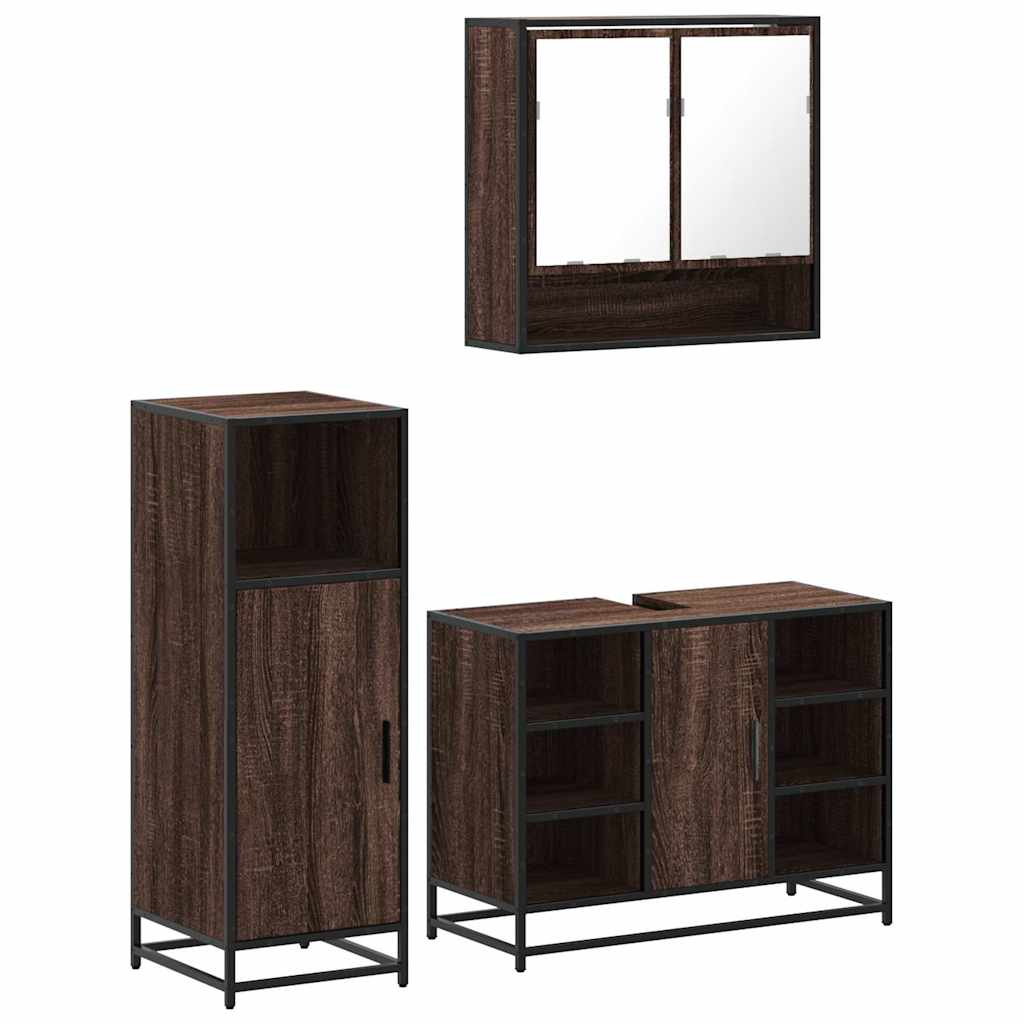 3-delige Badkamermeubelset bewerkt hout bruin eikenkleur is nu te koop bij PeponiXL, paradijselijk wonen!