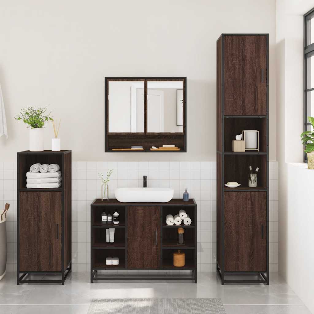 3-delige Badkamermeubelset bewerkt hout bruin eikenkleur is nu te koop bij PeponiXL, paradijselijk wonen!