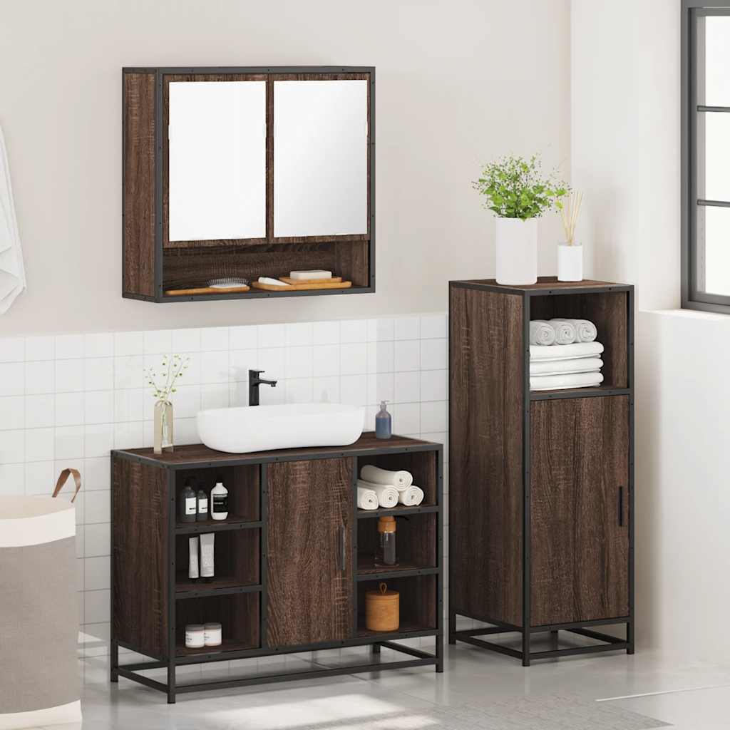 3-delige Badkamermeubelset bewerkt hout bruin eikenkleur is nu te koop bij PeponiXL, paradijselijk wonen!
