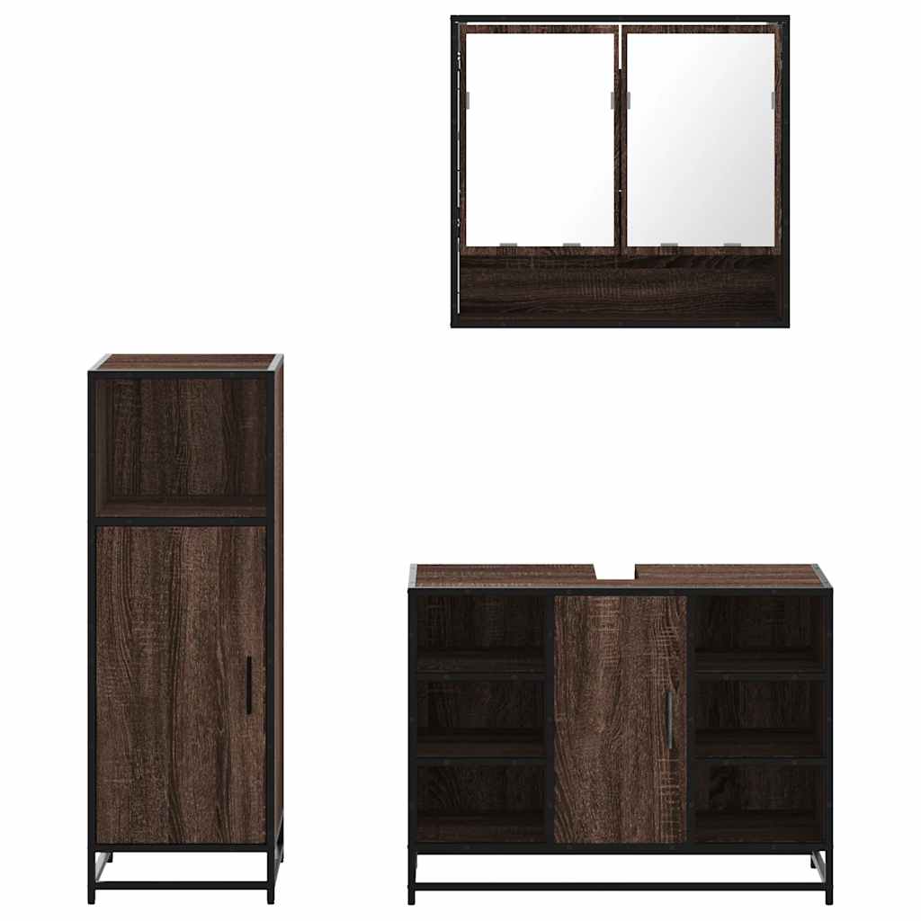 3-delige Badkamermeubelset bewerkt hout bruin eikenkleur is nu te koop bij PeponiXL, paradijselijk wonen!