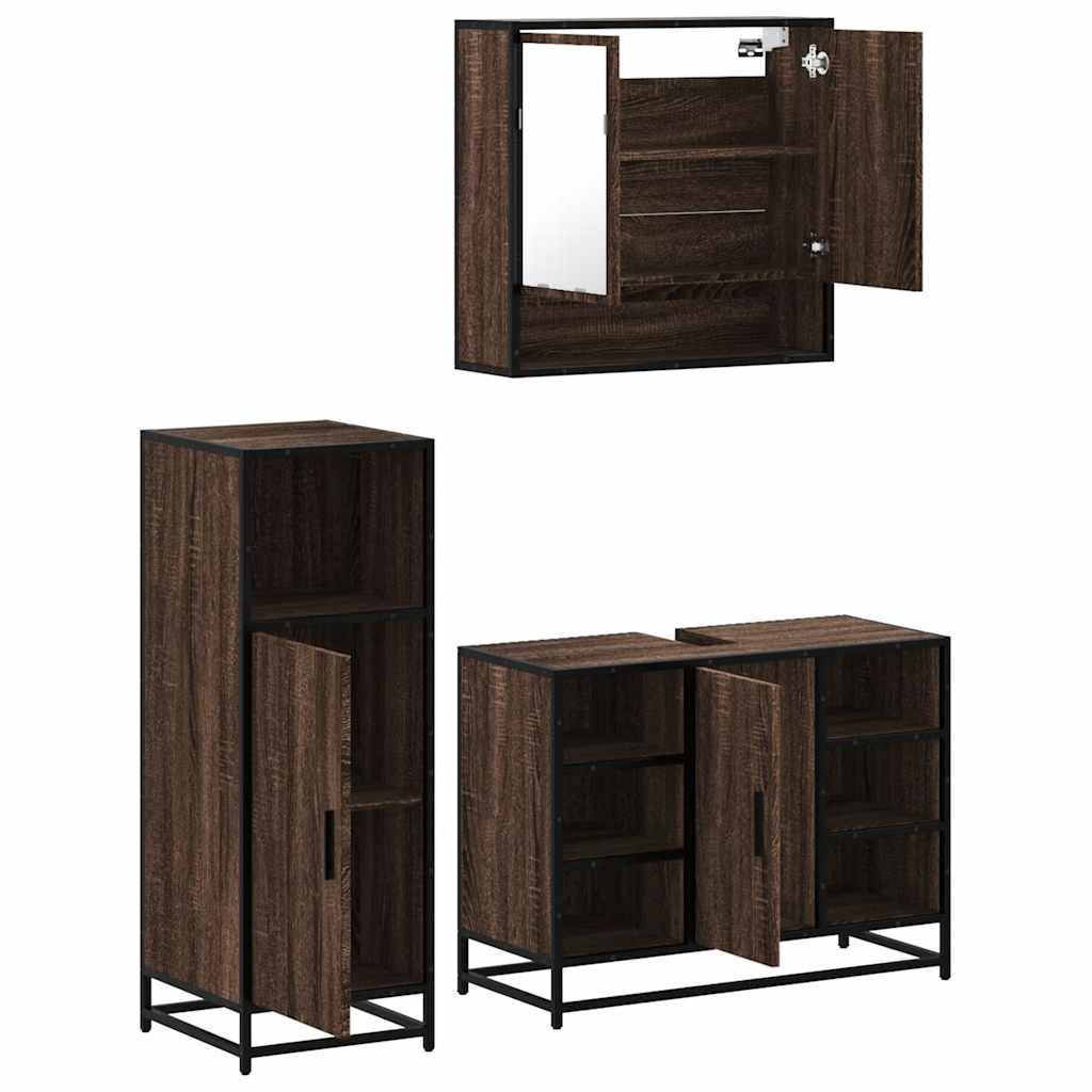 3-delige Badkamermeubelset bewerkt hout bruin eikenkleur is nu te koop bij PeponiXL, paradijselijk wonen!