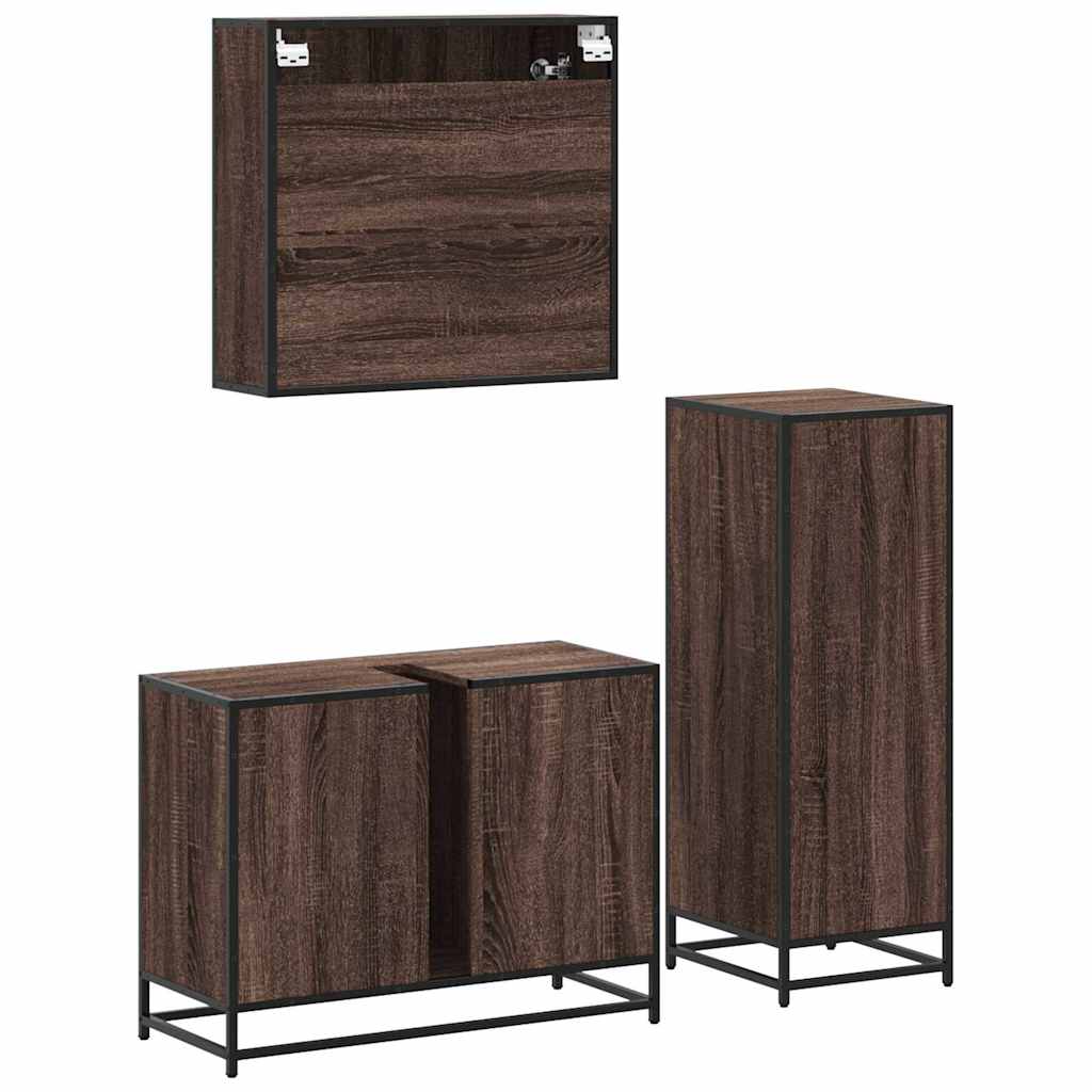 3-delige Badkamermeubelset bewerkt hout bruin eikenkleur is nu te koop bij PeponiXL, paradijselijk wonen!