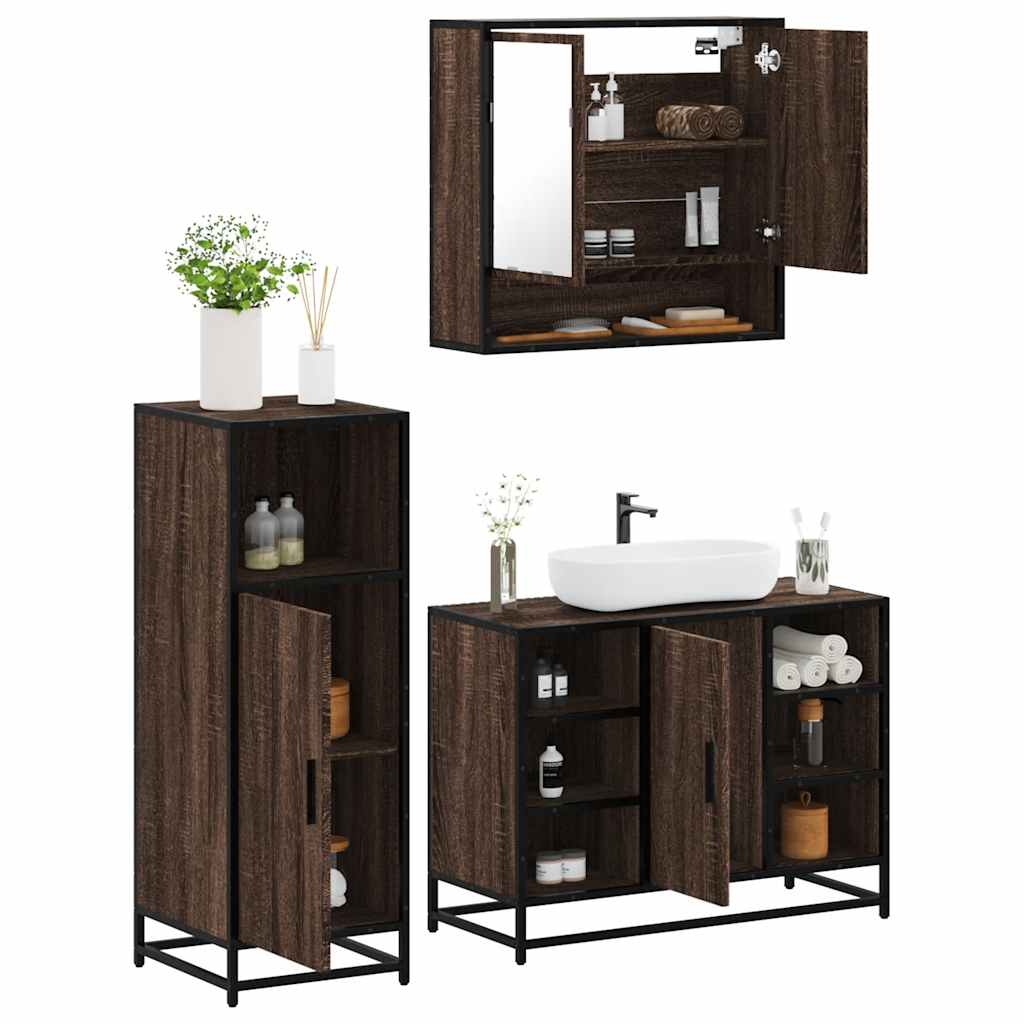 3-delige Badkamermeubelset bewerkt hout bruin eikenkleur is nu te koop bij PeponiXL, paradijselijk wonen!
