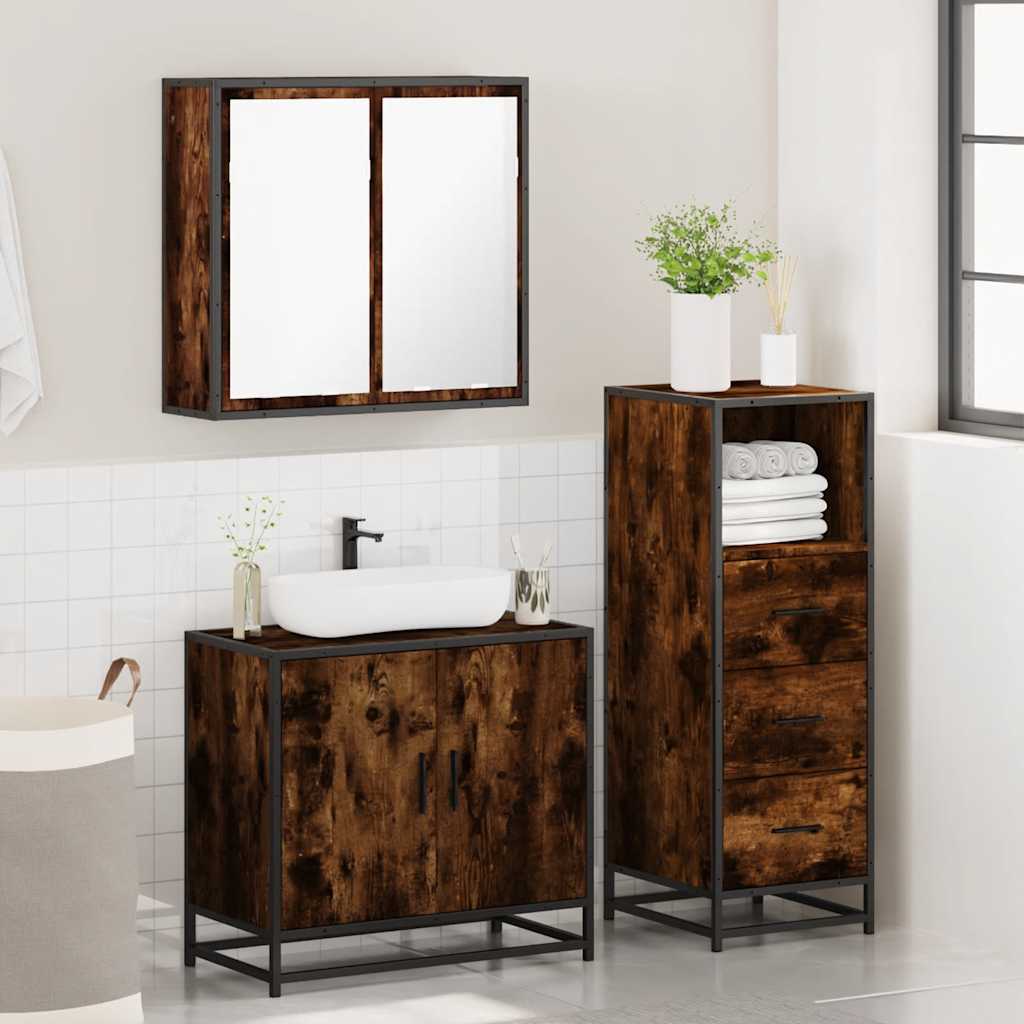 3-delige Badkamermeubelset bewerkt hout gerookt eikenkleurig is nu te koop bij PeponiXL, paradijselijk wonen!