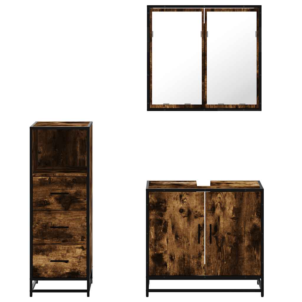 3-delige Badkamermeubelset bewerkt hout gerookt eikenkleurig is nu te koop bij PeponiXL, paradijselijk wonen!