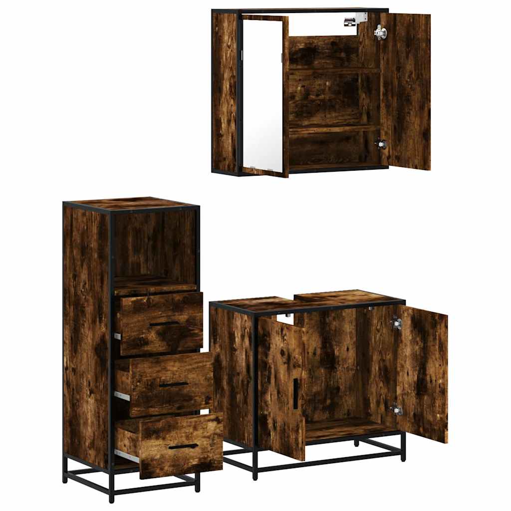 3-delige Badkamermeubelset bewerkt hout gerookt eikenkleurig is nu te koop bij PeponiXL, paradijselijk wonen!