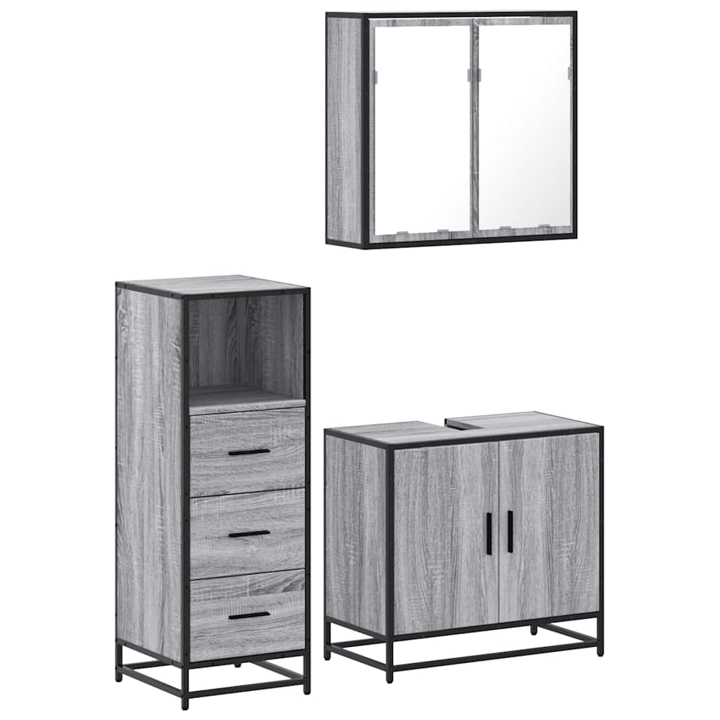 3-delige Badkamermeubelset bewerkt hout grijs sonoma eikenkleur is nu te koop bij PeponiXL, paradijselijk wonen!