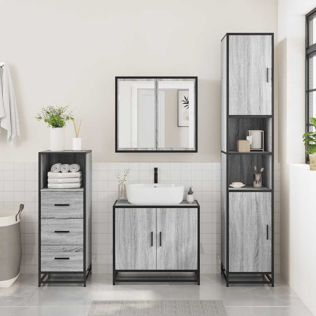 3-delige Badkamermeubelset bewerkt hout grijs sonoma eikenkleur is nu te koop bij PeponiXL, paradijselijk wonen!