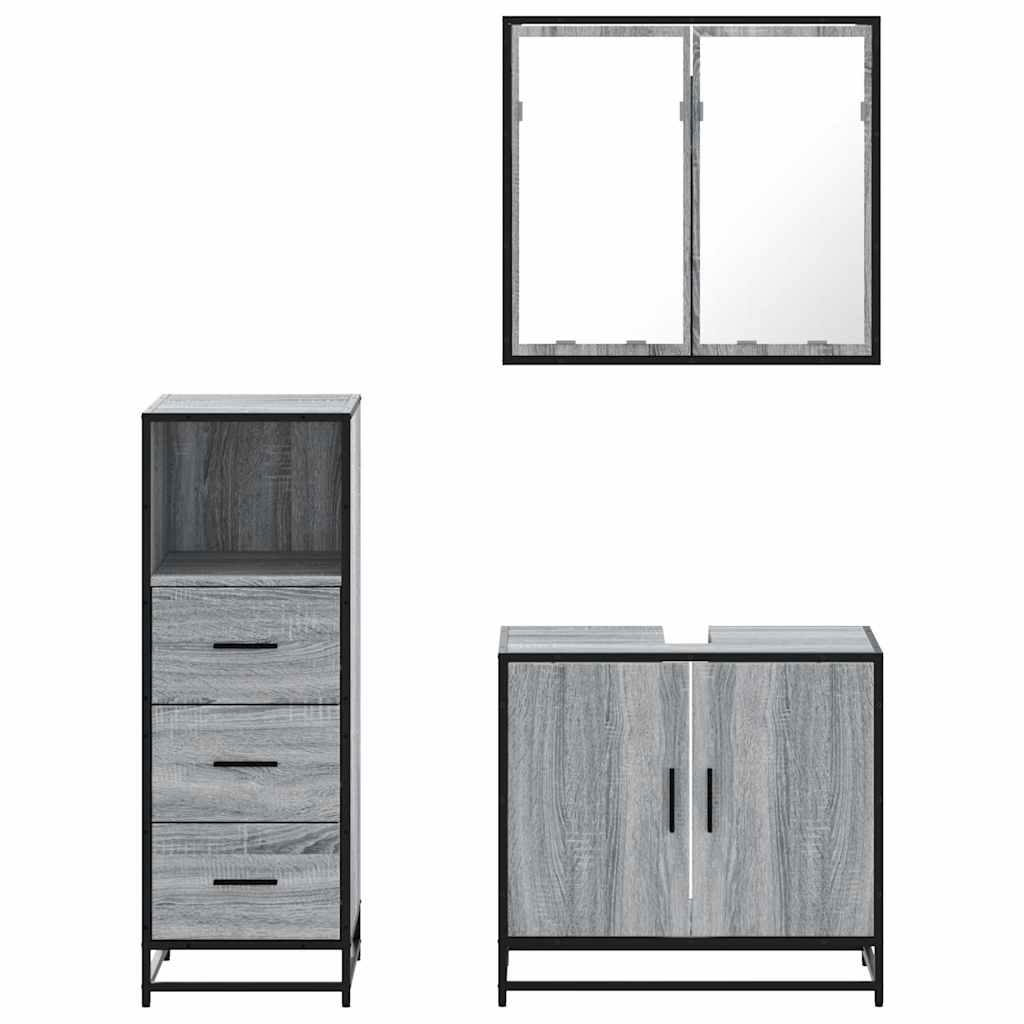 3-delige Badkamermeubelset bewerkt hout grijs sonoma eikenkleur is nu te koop bij PeponiXL, paradijselijk wonen!