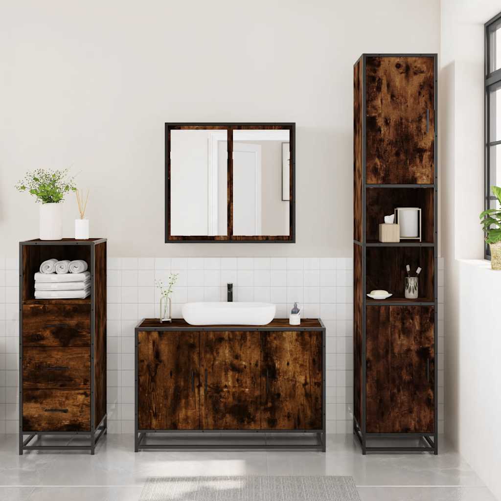 3-delige Badkamermeubelset bewerkt hout gerookt eikenkleurig is nu te koop bij PeponiXL, paradijselijk wonen!
