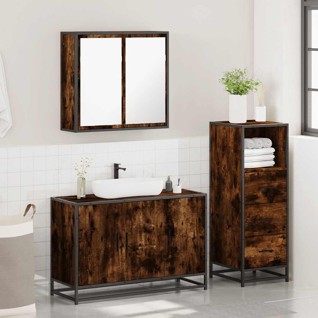 3-delige Badkamermeubelset bewerkt hout gerookt eikenkleurig is nu te koop bij PeponiXL, paradijselijk wonen!
