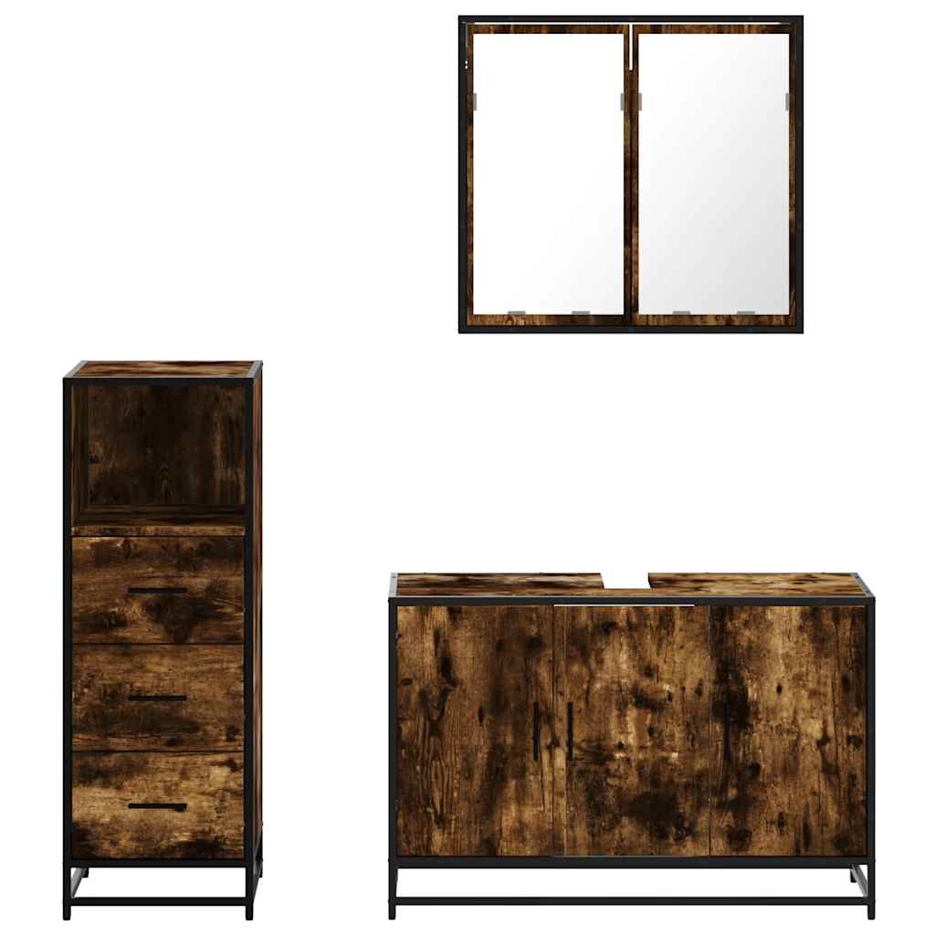3-delige Badkamermeubelset bewerkt hout gerookt eikenkleurig is nu te koop bij PeponiXL, paradijselijk wonen!