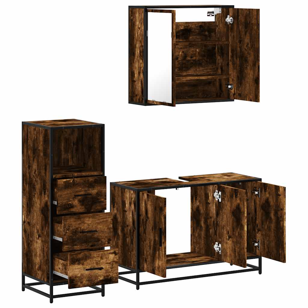 3-delige Badkamermeubelset bewerkt hout gerookt eikenkleurig is nu te koop bij PeponiXL, paradijselijk wonen!