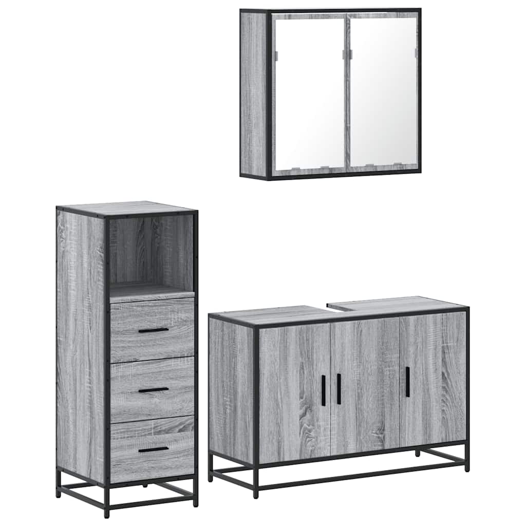 3-delige Badkamermeubelset bewerkt hout grijs sonoma eikenkleur is nu te koop bij PeponiXL, paradijselijk wonen!