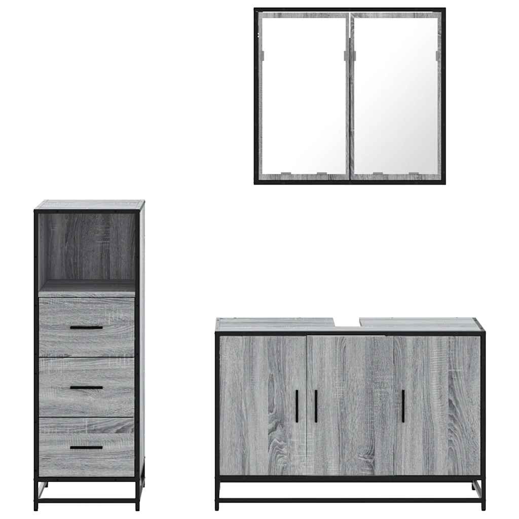 3-delige Badkamermeubelset bewerkt hout grijs sonoma eikenkleur is nu te koop bij PeponiXL, paradijselijk wonen!