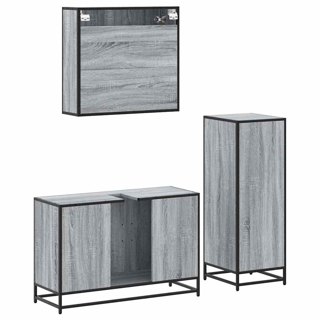 3-delige Badkamermeubelset bewerkt hout grijs sonoma eikenkleur is nu te koop bij PeponiXL, paradijselijk wonen!