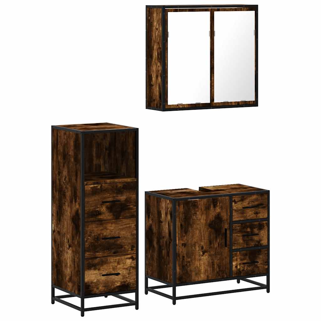 3-delige Badkamermeubelset bewerkt hout gerookt eikenkleurig is nu te koop bij PeponiXL, paradijselijk wonen!