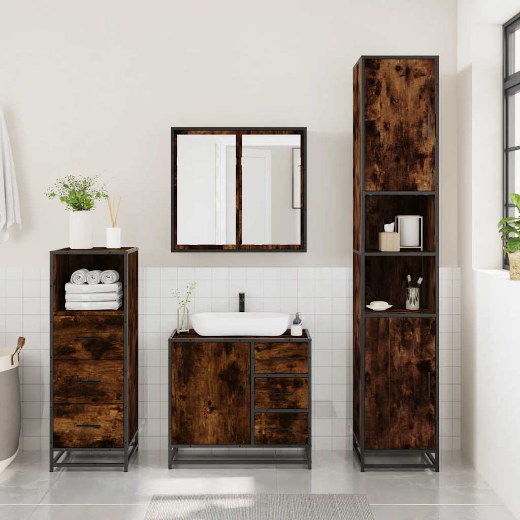 3-delige Badkamermeubelset bewerkt hout gerookt eikenkleurig is nu te koop bij PeponiXL, paradijselijk wonen!
