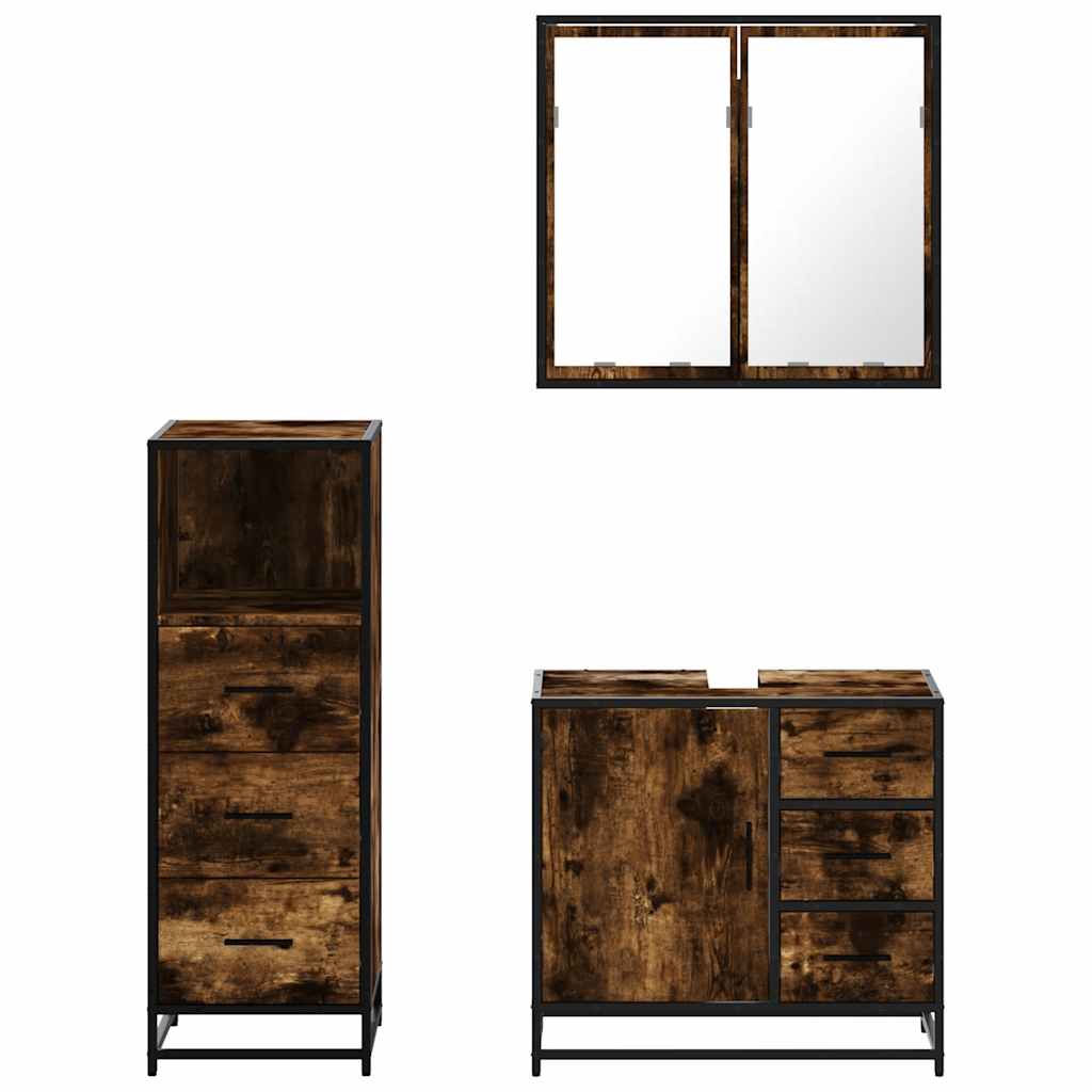 3-delige Badkamermeubelset bewerkt hout gerookt eikenkleurig is nu te koop bij PeponiXL, paradijselijk wonen!