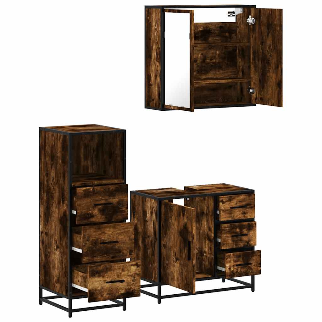 3-delige Badkamermeubelset bewerkt hout gerookt eikenkleurig is nu te koop bij PeponiXL, paradijselijk wonen!