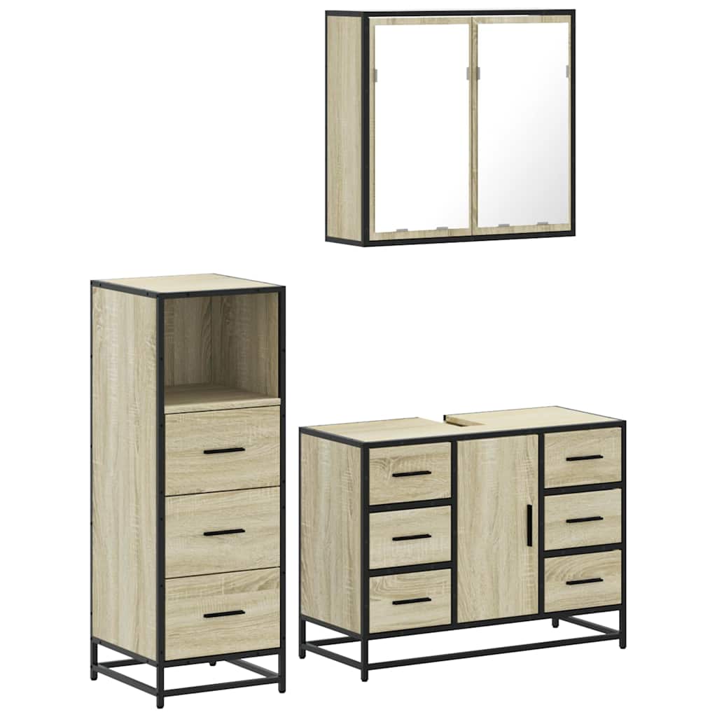 3-delige Badkamermeubelset bewerkt hout sonoma eikenkleurig is nu te koop bij PeponiXL, paradijselijk wonen!