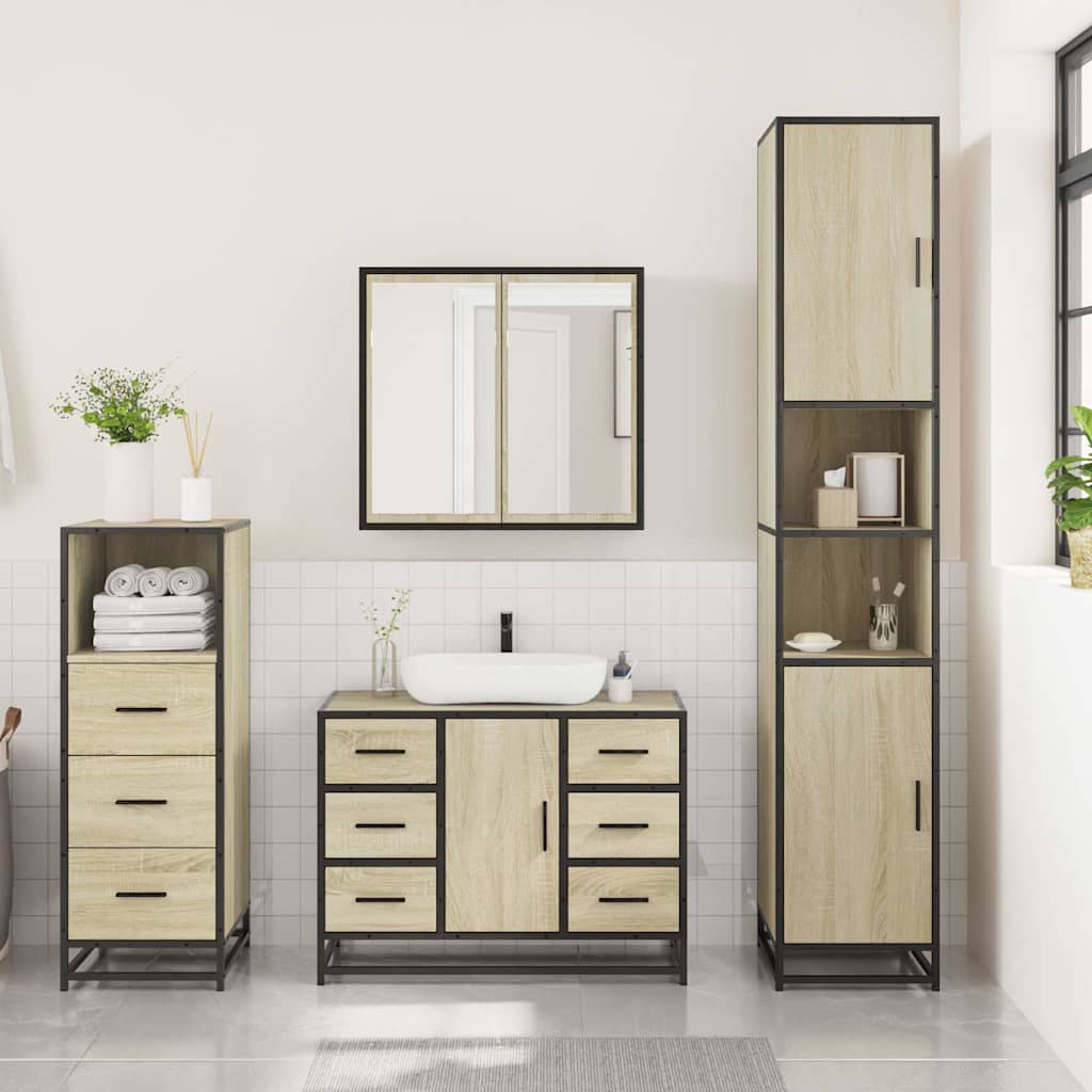 3-delige Badkamermeubelset bewerkt hout sonoma eikenkleurig is nu te koop bij PeponiXL, paradijselijk wonen!