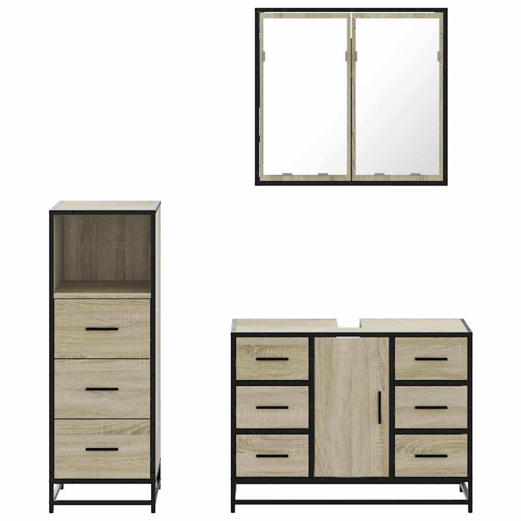 3-delige Badkamermeubelset bewerkt hout sonoma eikenkleurig is nu te koop bij PeponiXL, paradijselijk wonen!