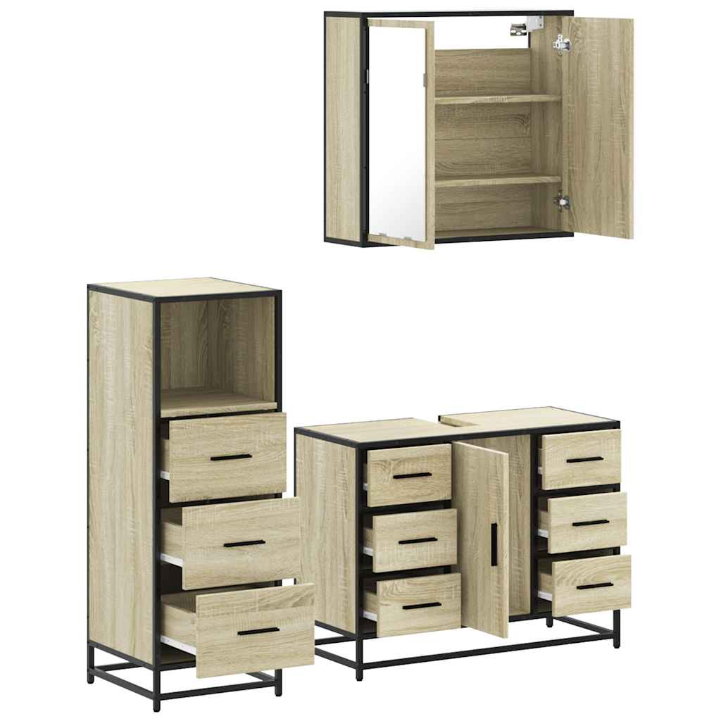 3-delige Badkamermeubelset bewerkt hout sonoma eikenkleurig is nu te koop bij PeponiXL, paradijselijk wonen!