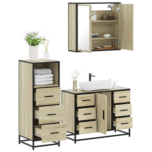 3-delige Badkamermeubelset bewerkt hout sonoma eikenkleurig is nu te koop bij PeponiXL, paradijselijk wonen!