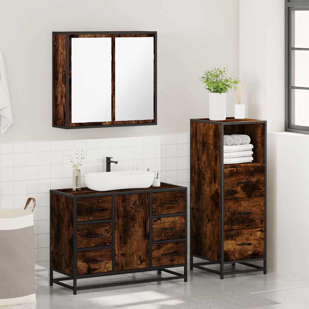 3-delige Badkamermeubelset bewerkt hout gerookt eikenkleurig is nu te koop bij PeponiXL, paradijselijk wonen!
