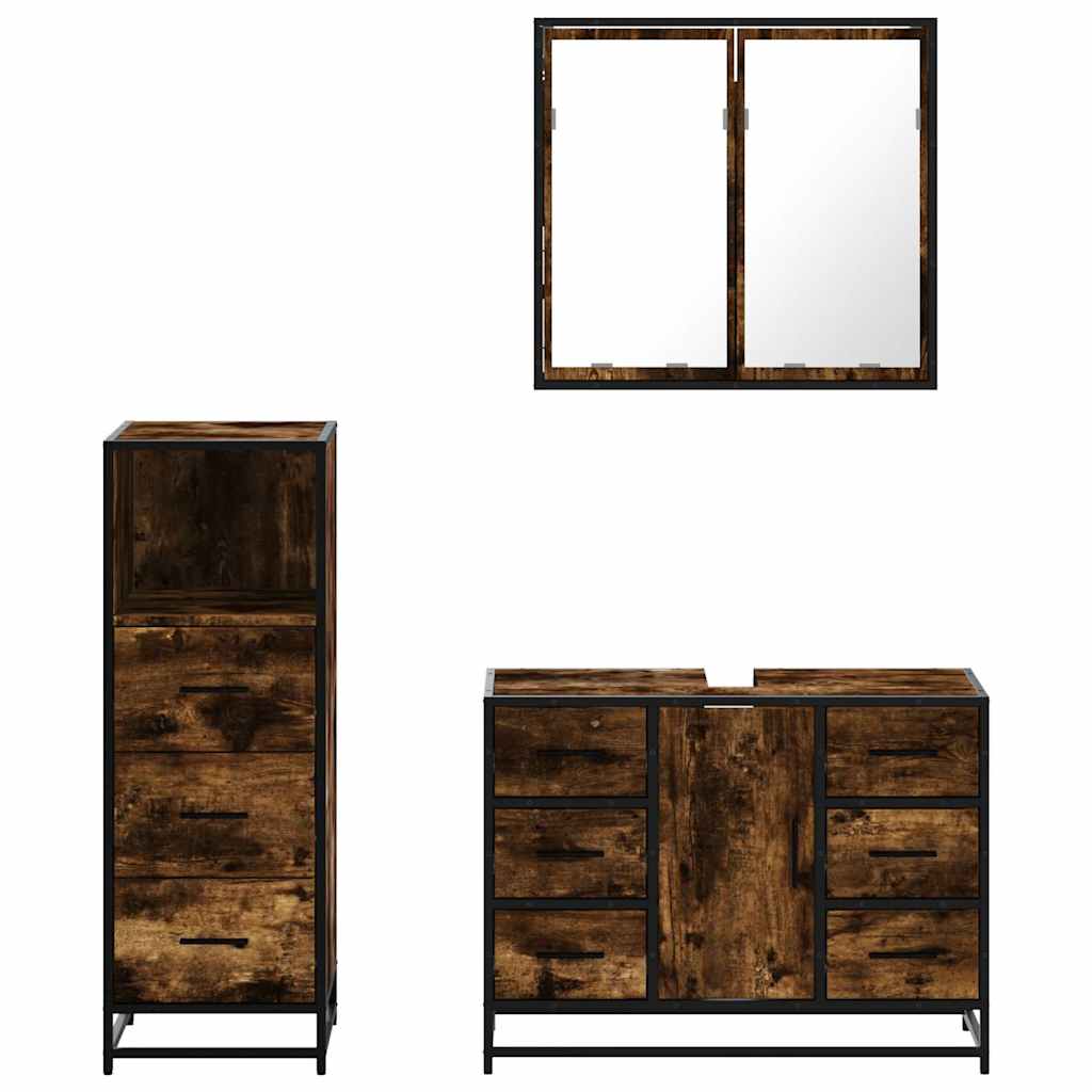 3-delige Badkamermeubelset bewerkt hout gerookt eikenkleurig is nu te koop bij PeponiXL, paradijselijk wonen!