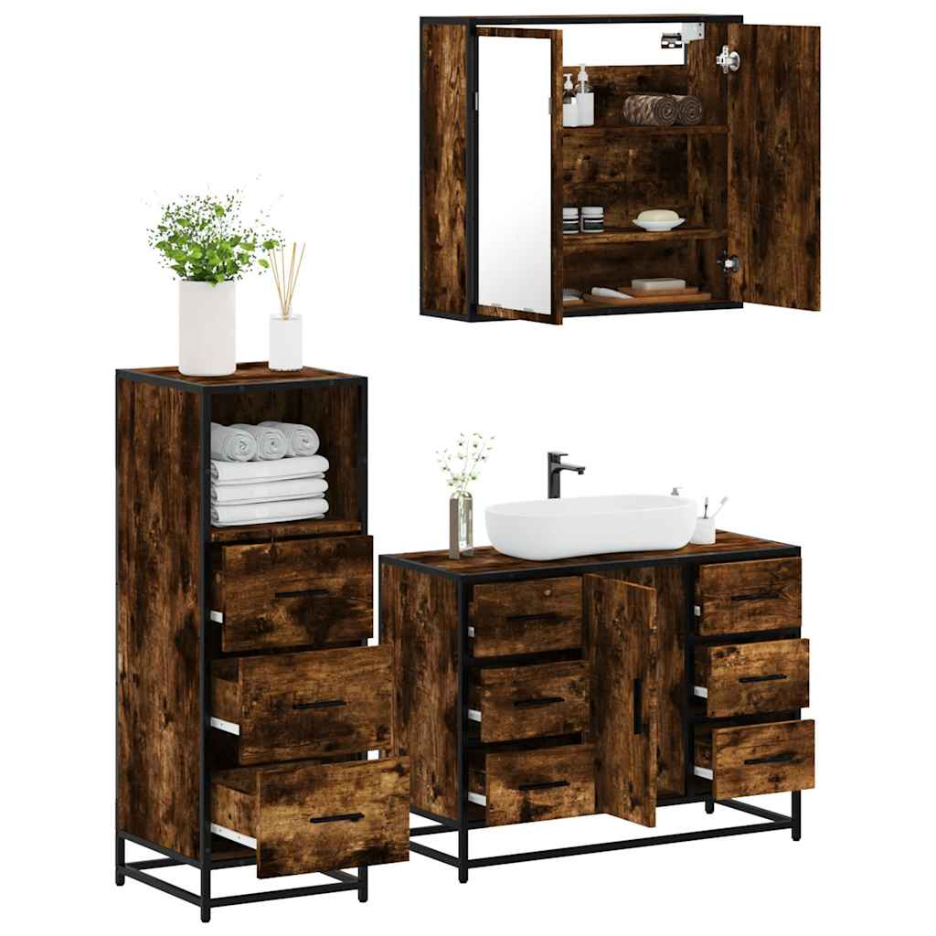3-delige Badkamermeubelset bewerkt hout gerookt eikenkleurig is nu te koop bij PeponiXL, paradijselijk wonen!