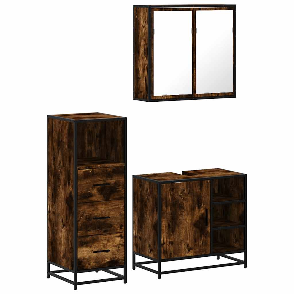 3-delige Badkamermeubelset bewerkt hout gerookt eikenkleurig is nu te koop bij PeponiXL, paradijselijk wonen!