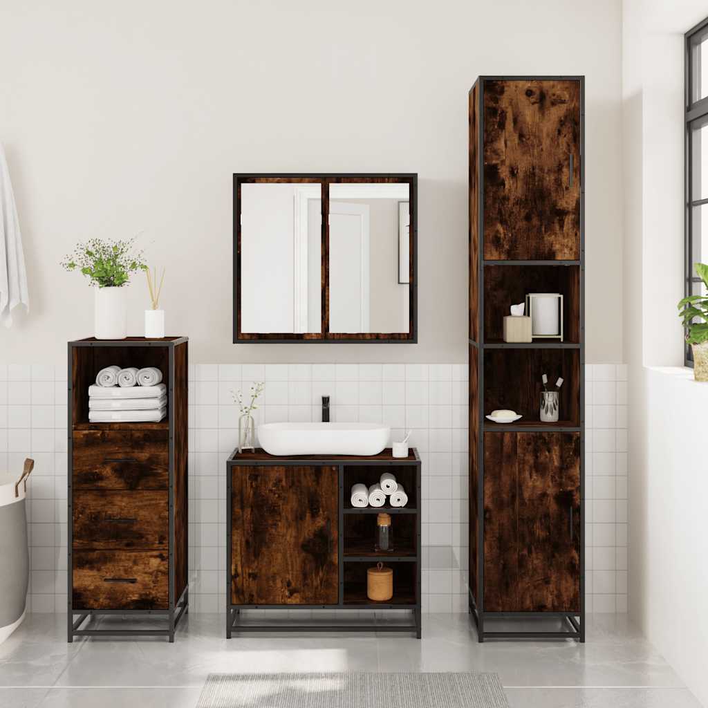 3-delige Badkamermeubelset bewerkt hout gerookt eikenkleurig is nu te koop bij PeponiXL, paradijselijk wonen!