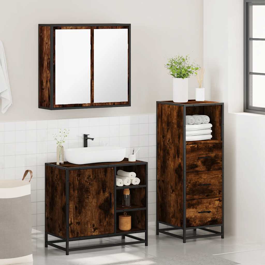 3-delige Badkamermeubelset bewerkt hout gerookt eikenkleurig is nu te koop bij PeponiXL, paradijselijk wonen!