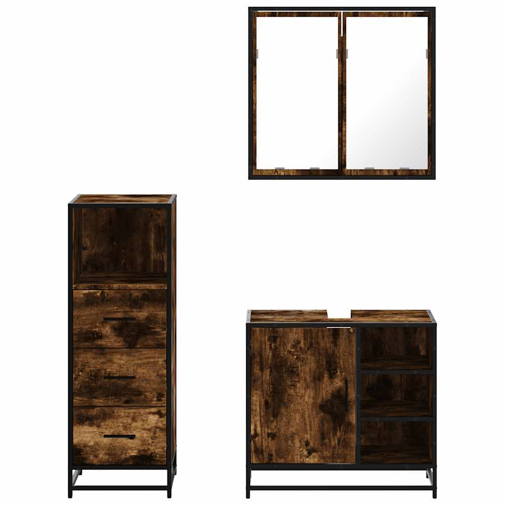 3-delige Badkamermeubelset bewerkt hout gerookt eikenkleurig is nu te koop bij PeponiXL, paradijselijk wonen!