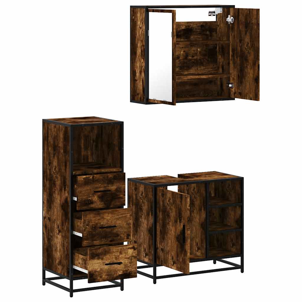 3-delige Badkamermeubelset bewerkt hout gerookt eikenkleurig is nu te koop bij PeponiXL, paradijselijk wonen!