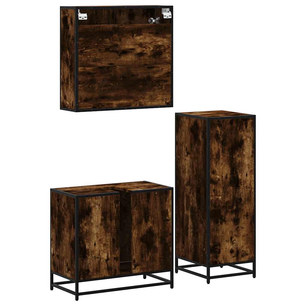 3-delige Badkamermeubelset bewerkt hout gerookt eikenkleurig is nu te koop bij PeponiXL, paradijselijk wonen!