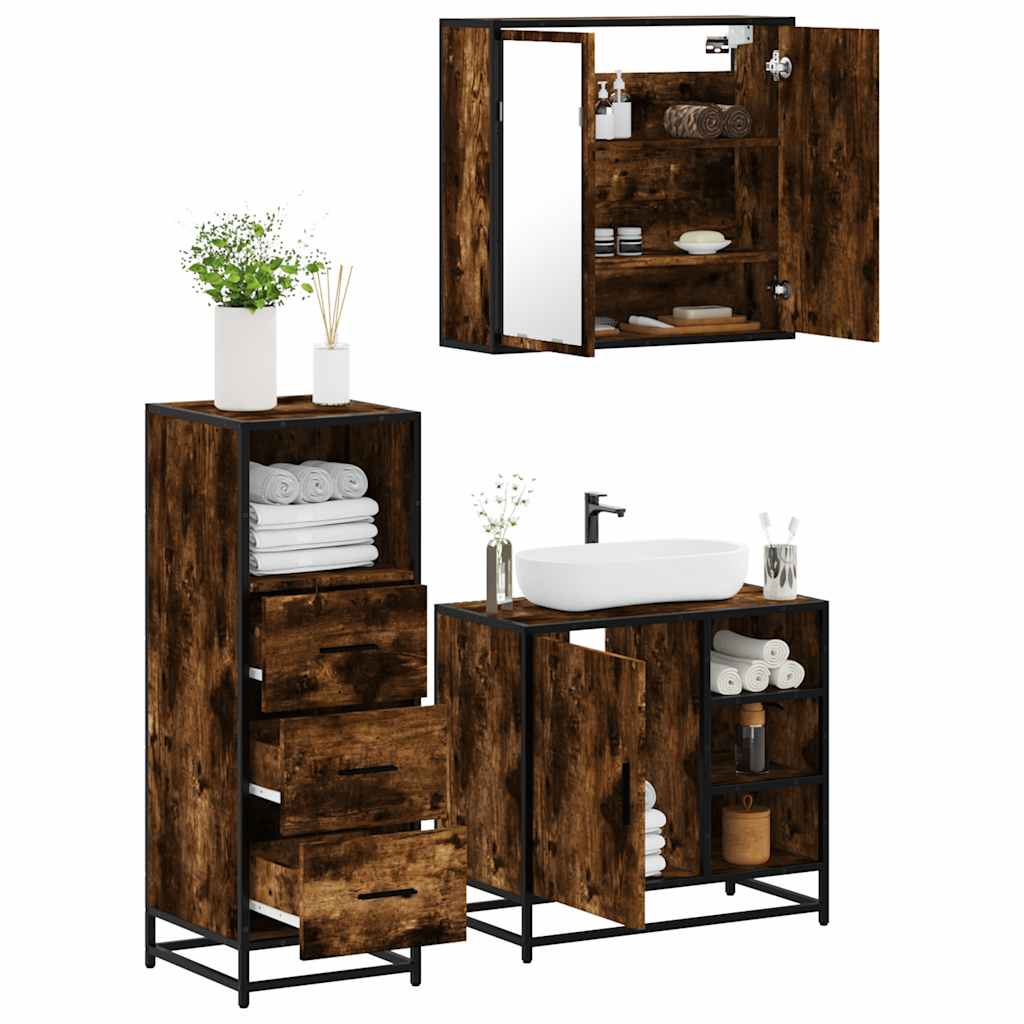 3-delige Badkamermeubelset bewerkt hout gerookt eikenkleurig is nu te koop bij PeponiXL, paradijselijk wonen!